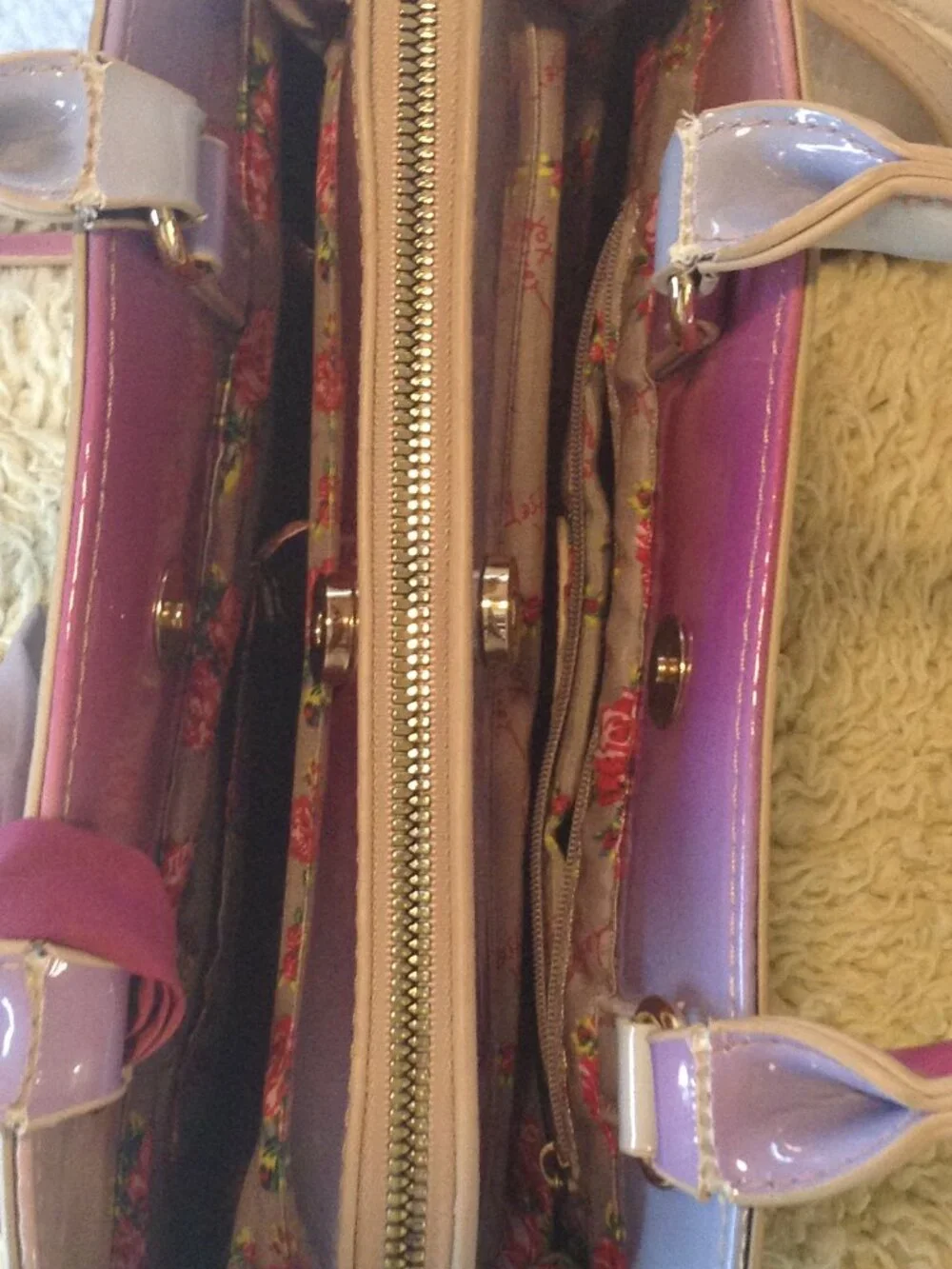 VTG 90's Betsey Johnson Gigi 3 Ombre Patent Satchel Y2K Unique Chic Retro Classy